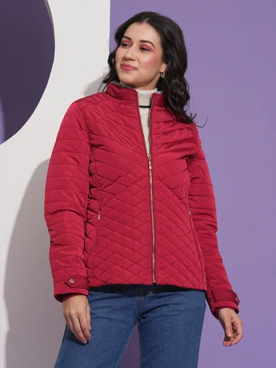 جلو باص Women Mock Neck Front Pockets Winter Wear Insulator Puffer Jacket