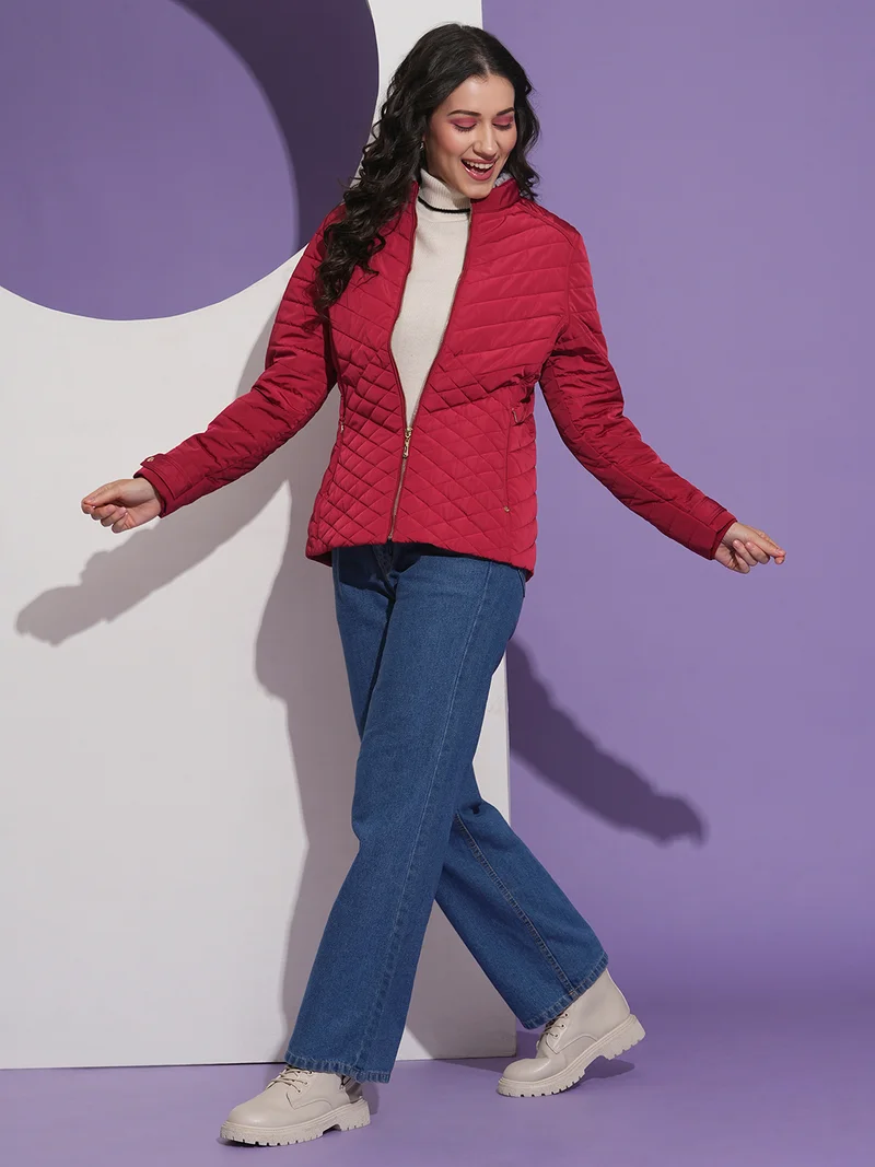 جلو باص Women Mock Neck Front Pockets Winter Wear Insulator Puffer Jacket
