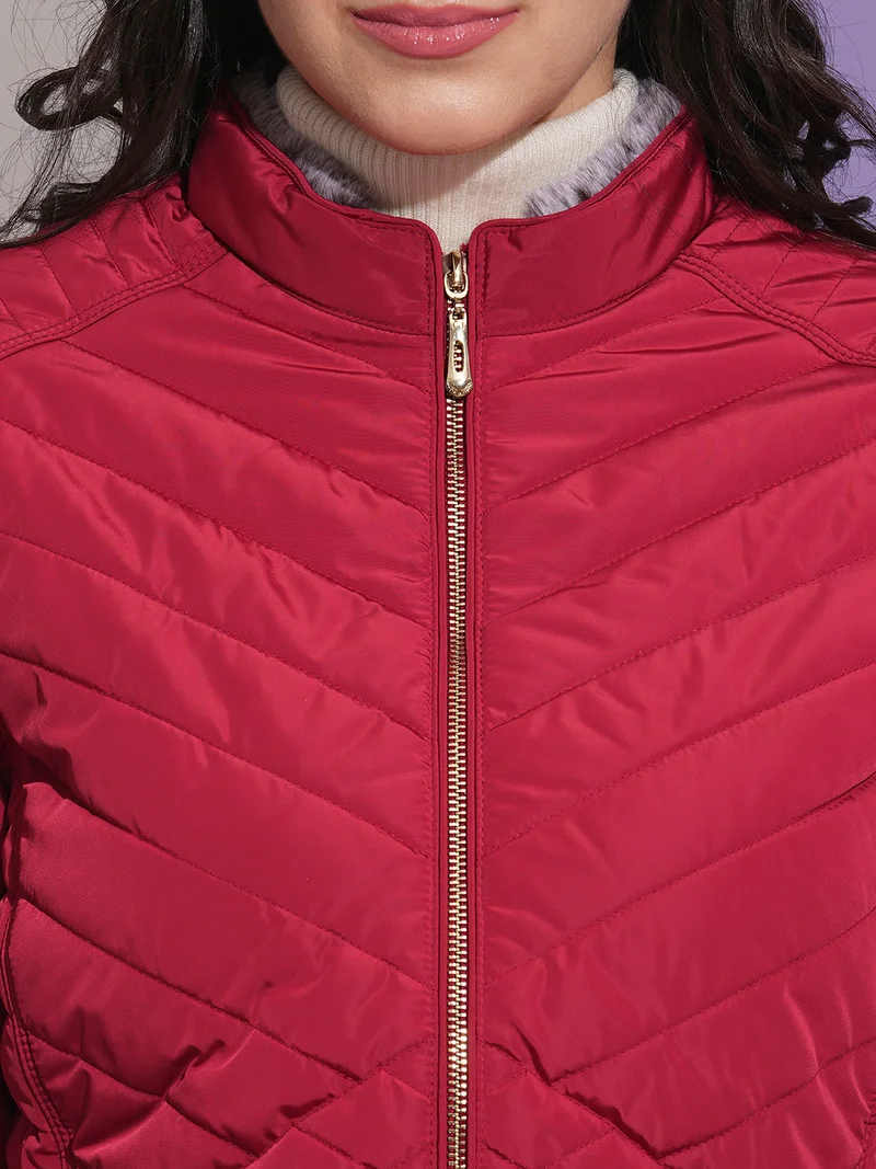 جلو باص Women Mock Neck Front Pockets Winter Wear Insulator Puffer Jacket