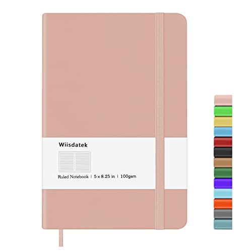 Wiisdatek Notebook Journal, Lined Leather Hard Cover,100Gsm Thick Paper with Inner Pocket for Writing Note Taking Office School,5"×8.25"(Pink) - Image 1