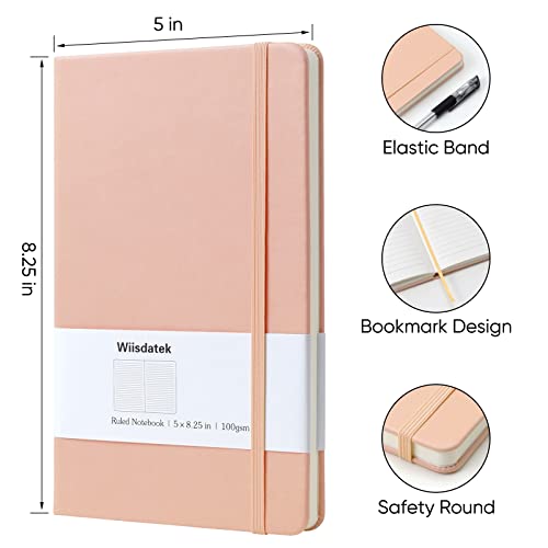 Wiisdatek Notebook Journal, Lined Leather Hard Cover,100Gsm Thick Paper with Inner Pocket for Writing Note Taking Office School,5"×8.25"(Pink) - Image 4