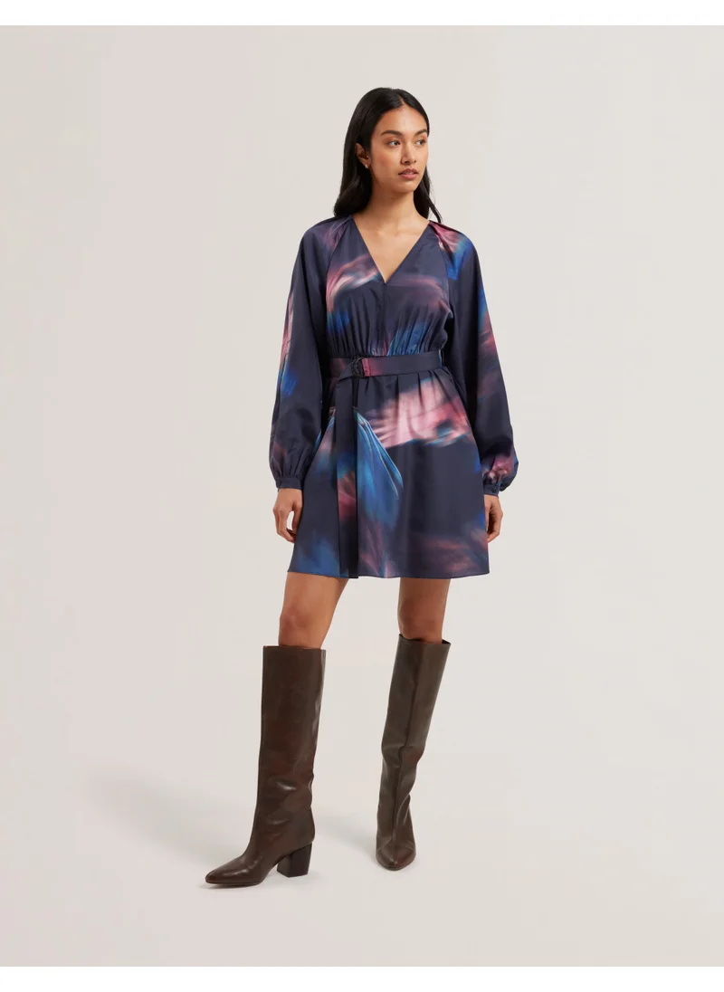 Ted Baker Printed V-Neck Belted Dress