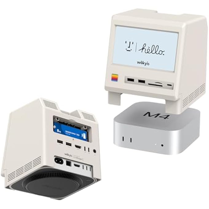 rayihni M5 RETRO DOCKING STATION FOR MAC MINI M4, 5" HD DISPLAY, 10GBPS M.2 NVME SSD ENCLOSURE, SD/MICRO SD CARD READER 4.0, 4X USB-A, 1X USB-C (10GBPS), 3.5MM HEADPHONE JACK - Image 1