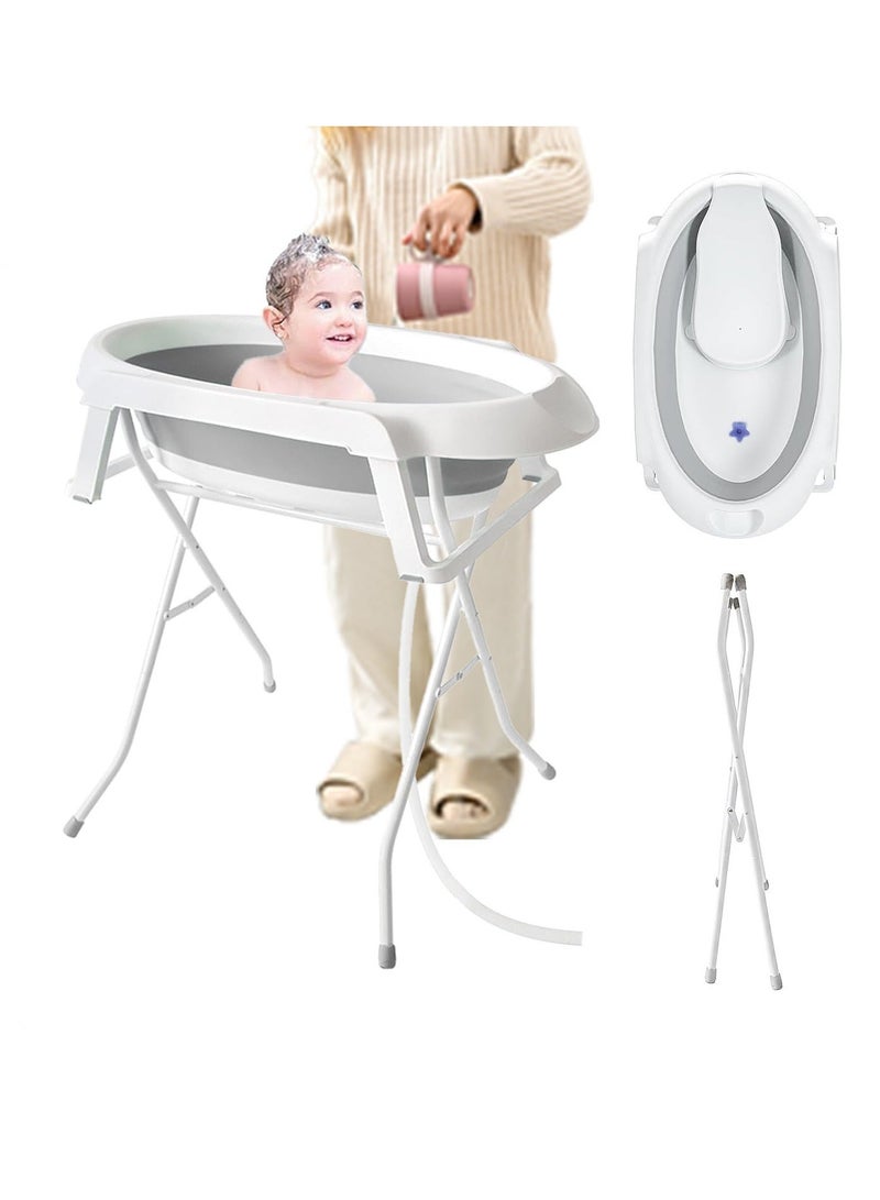 WALALLA Foldable Collapsable Heightened Baby Basin Infant Shower Bathtub With Shelf Storage Rack and Wash Tube Set For Newborn Baby Child 0-6 Year - Image 1
