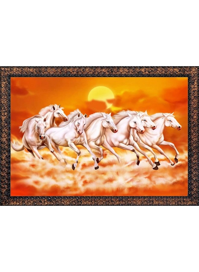 CN RETAILS CN RETAILS Beautiful 7 Horses vastu Wall Painting with Special Effects Sparkle Lamination wood art framed wall Painting for home décor Synthetic Solid Wooden Frame (Brown, 50 x 65 cm) 18x24_27 - Image 1