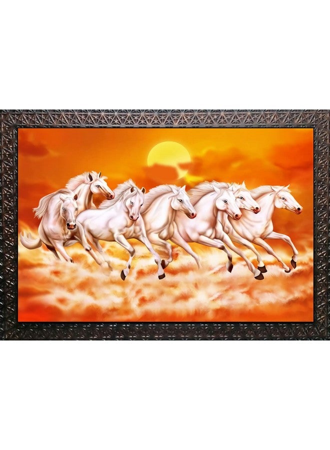 CN RETAILS CN RETAILS Beautiful 7 Horses vastu Wall Painting with Special Effects Sparkle Lamination wood art framed wall Painting for home décor Synthetic Solid Wooden Frame (Brown, 50 x 65 cm) 18x24_27 - Image 2
