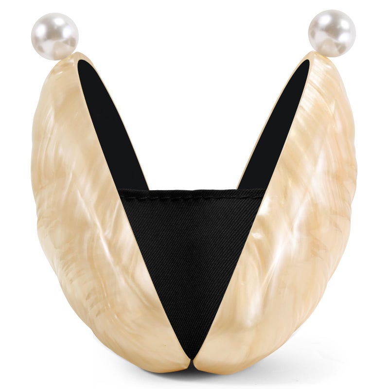 NEWROGENG Acrylic Seashell Clutch Purse for Women, Elegant Marble Evening Bag with Gold-Tone Magnetic Clasp, Wedding Party Clutch Handbags, Pearl Champagne - Image 3