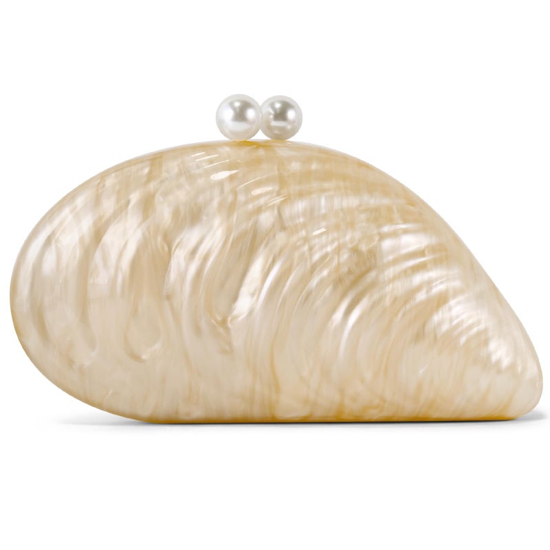 NEWROGENG Acrylic Seashell Clutch Purse for Women, Elegant Marble Evening Bag with Gold-Tone Magnetic Clasp, Wedding Party Clutch Handbags, Pearl Champagne - Image 1