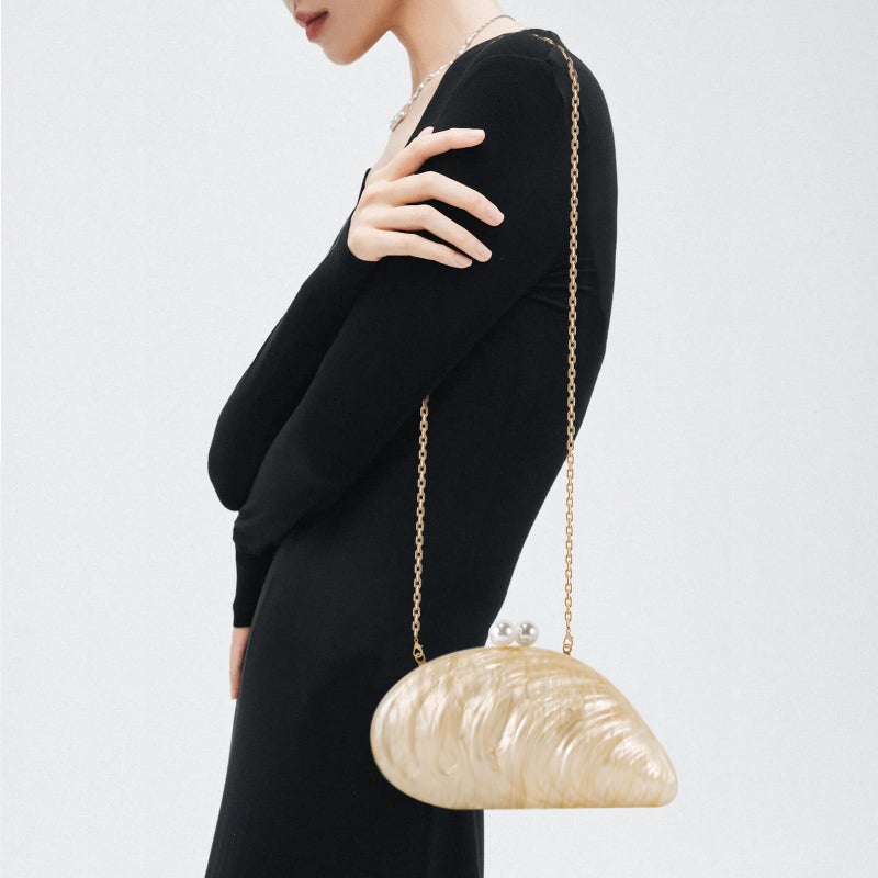 NEWROGENG Acrylic Seashell Clutch Purse for Women, Elegant Marble Evening Bag with Gold-Tone Magnetic Clasp, Wedding Party Clutch Handbags, Pearl Champagne - Image 4