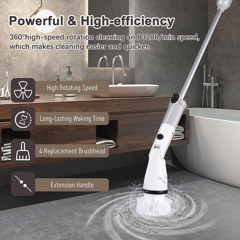 Cannagenix Cannagenix Electric Spin Scrubber Shower Scrubber with 4 Replaceable Brushes Adjustable Long Handle 400RPM Powerful Shower Cleaner Power Scrubber for Cleaning Bathroom Wall Tile Floor Window - Image 3