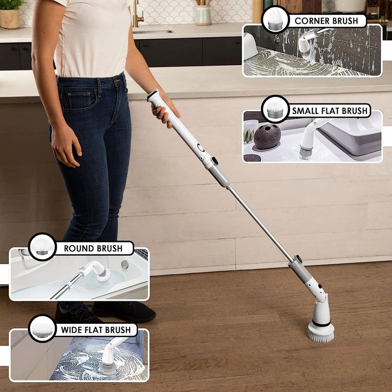 Cannagenix Cannagenix Electric Spin Scrubber Shower Scrubber with 4 Replaceable Brushes Adjustable Long Handle 400RPM Powerful Shower Cleaner Power Scrubber for Cleaning Bathroom Wall Tile Floor Window - Image 5
