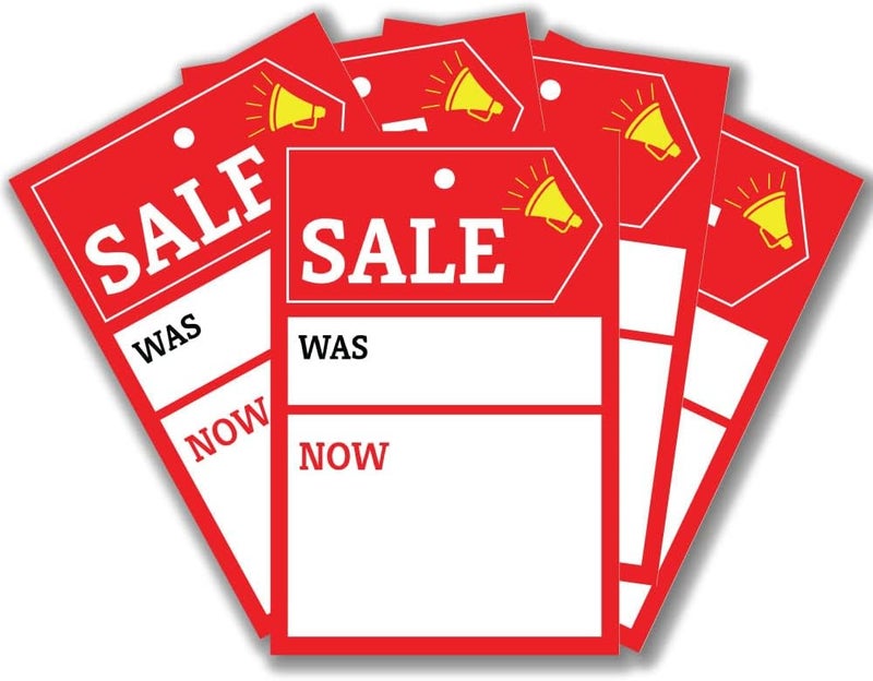 ARS Pack of 100 Sale Tags for Retail Cards (85 x 55 mm) Sale Signs Promotional Sales Tag Cards for Clothing & Accessories - Image 1