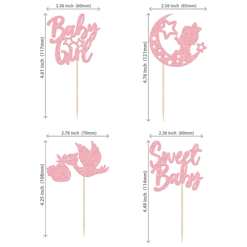 Ephlyn 24Pcs Baby Girl Cupcake Toppers Pink Glitter Moon Star Sweet Baby Girl Cupcake Picks Decorations for Gender Reveal Baby Shower Kids Girls Birthday Party Supplies - Image 2
