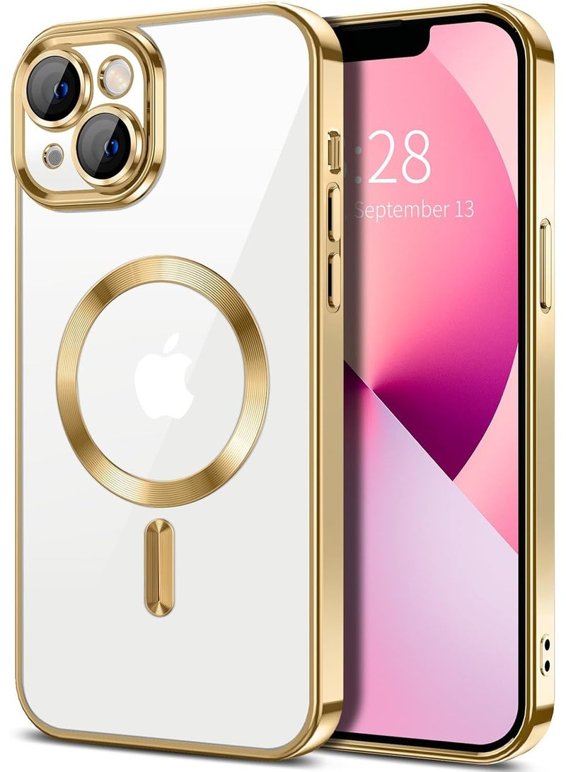Electroplated Case For IPhone 13 Camera Lens Full Protection Compatible with MagSafe Wireless Charging, Shockproof Soft TPU Phone Magnetic Cover (Gold) - Image 1
