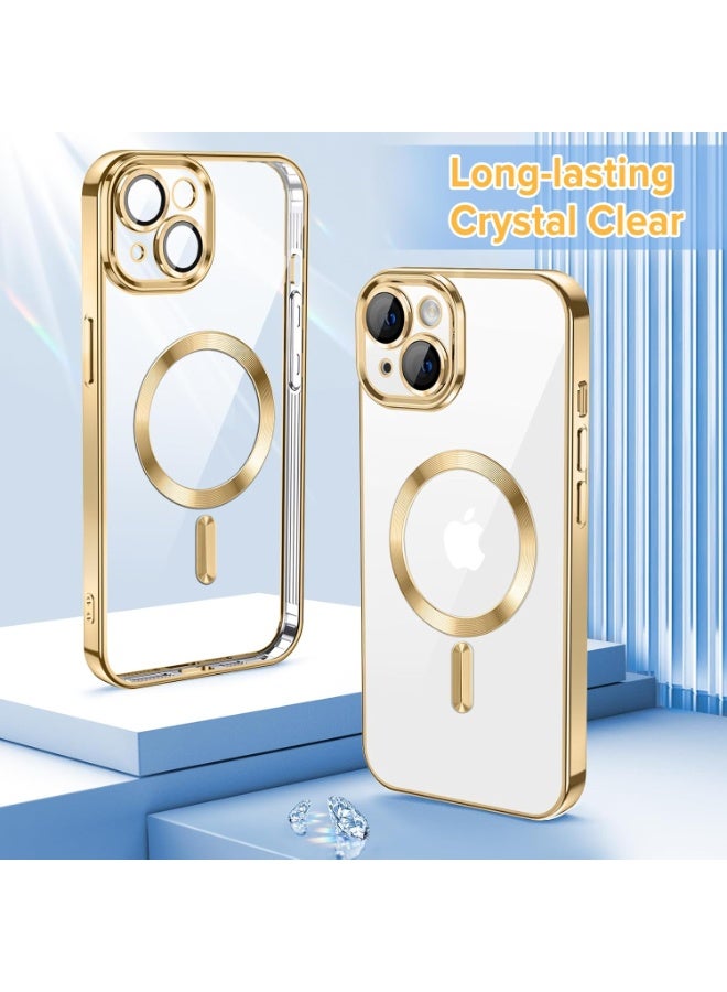 Electroplated Case For IPhone 13 Camera Lens Full Protection Compatible with MagSafe Wireless Charging, Shockproof Soft TPU Phone Magnetic Cover (Gold) - Image 2