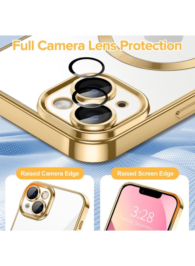 Electroplated Case For IPhone 13 Camera Lens Full Protection Compatible with MagSafe Wireless Charging, Shockproof Soft TPU Phone Magnetic Cover (Gold) - Image 5