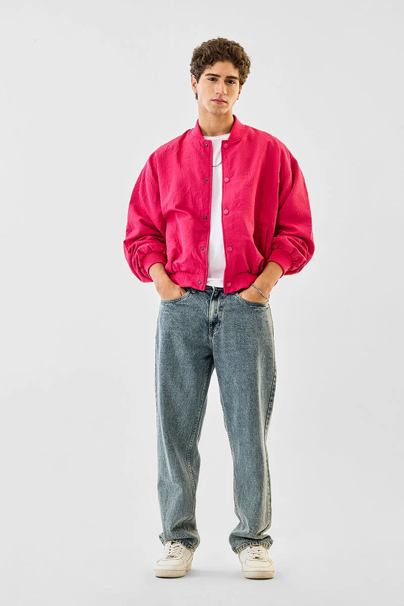 سنيتش Pink Textured Long Sleeve Oversized Jacket