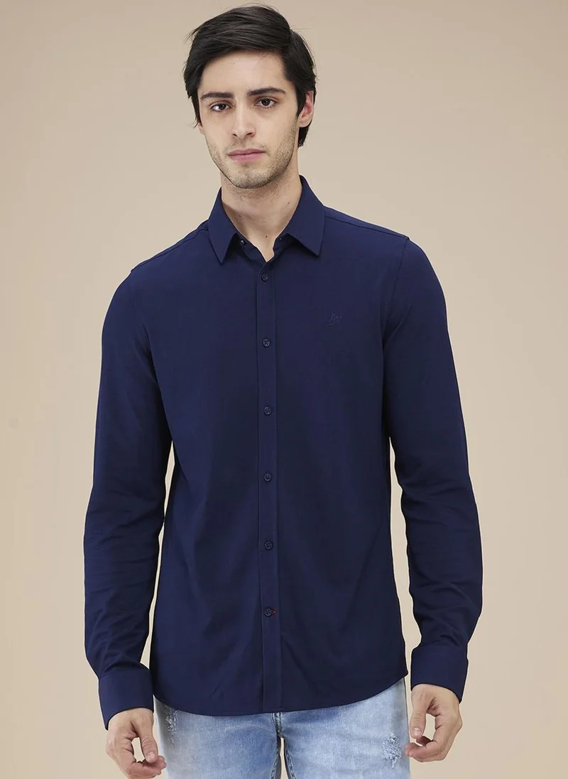 بيينغ هيومان Men Classic Spread Collar Solid Cotton Casual Shirt