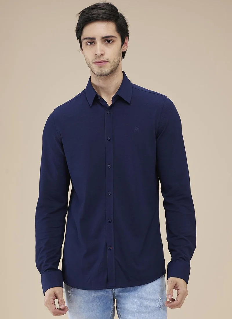 بيينغ هيومان Men Classic Spread Collar Solid Cotton Casual Shirt