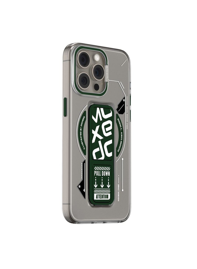 Moxedo Magnetic Protective Case Scratch Resistant Drop Protection with Built-in Extendable Grip Stand Compatible for iPhone 15 Pro 6.1 inch - Green - Image 1