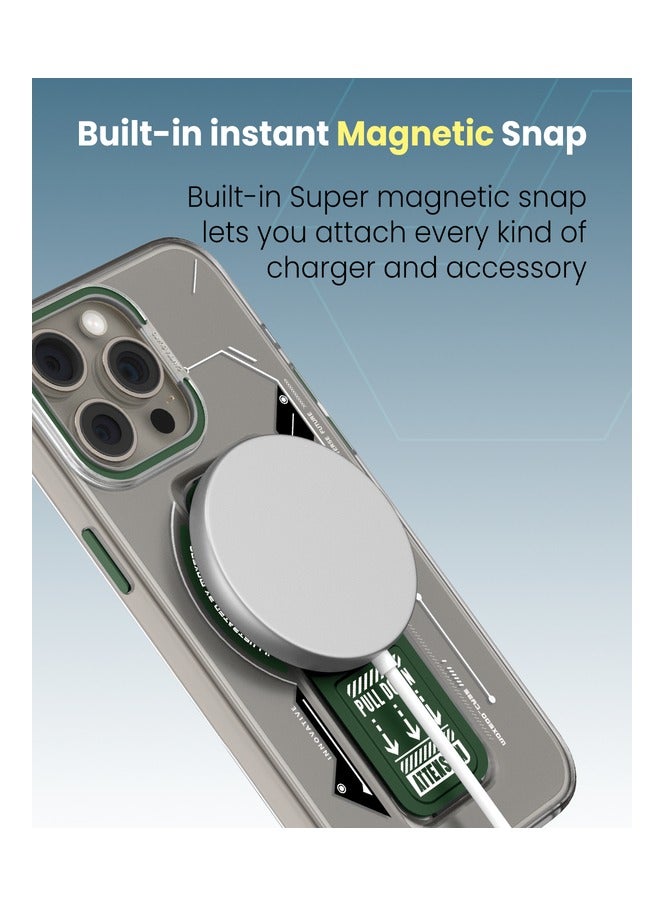 Moxedo Magnetic Protective Case Scratch Resistant Drop Protection with Built-in Extendable Grip Stand Compatible for iPhone 15 Pro 6.1 inch - Green - Image 2