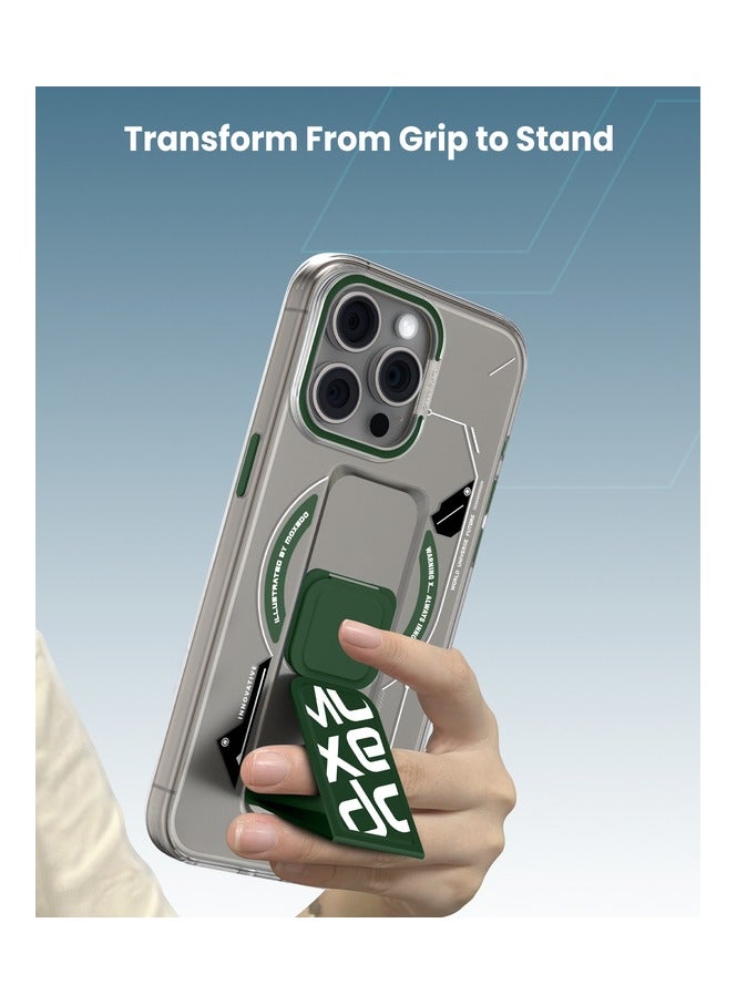 Moxedo Magnetic Protective Case Scratch Resistant Drop Protection with Built-in Extendable Grip Stand Compatible for iPhone 15 Pro 6.1 inch - Green - Image 4