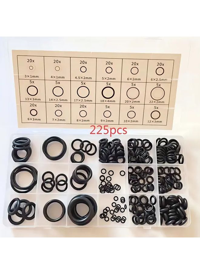 225pcs Hydraulic O Ring Set 18 Sizes Flat Surface Gasket For Automotive Repair Faucet Pipe Air Gas Sealing - Image 2