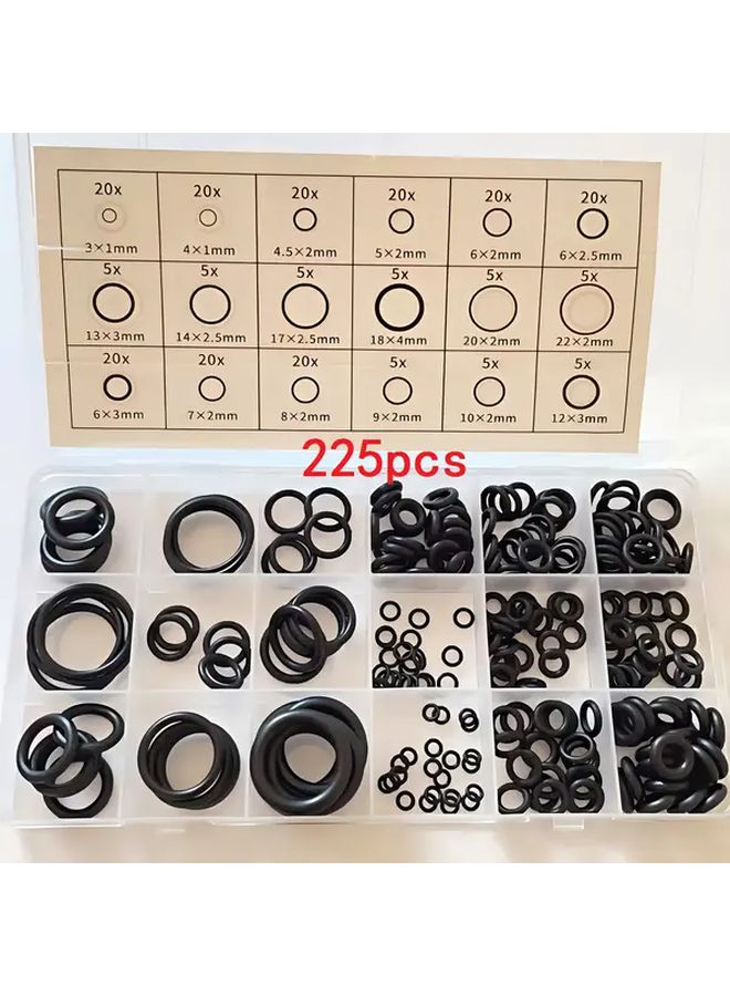 225pcs Hydraulic O Ring Set 18 Sizes Flat Surface Gasket For Automotive Repair Faucet Pipe Air Gas Sealing - Image 1