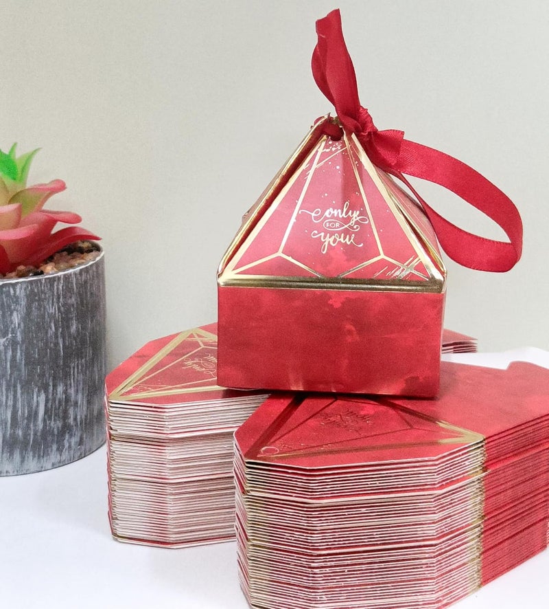 VRB Dec 20 قطعة صناديق هدايا صغيرة على شكل ماسة للتغليف / صناديق هدايا للتقديم ، صناديق هدايا فارغة ، صناديق هدايا للتقديم ، هدايا العودة ، الشوكولاتة ، الفواكه المجففة ، هدايا الزفاف والبويا. (20 قطعة مزيج متعدد الألوان مع شريط) - Image 3