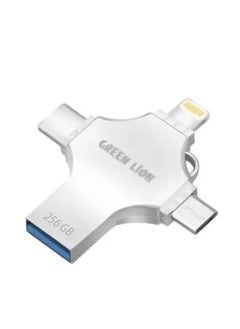 GREEN LION 4-in-1 High-Speed USB Flash Drive 256GB Data Transfer / USB-A / USB-C / Lightening / Micro / Large Storage Capacity / Portable Design - Silver  - Image 2