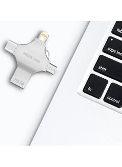 GREEN LION 4-in-1 High-Speed USB Flash Drive 256GB Data Transfer / USB-A / USB-C / Lightening / Micro / Large Storage Capacity / Portable Design - Silver  - Image 4