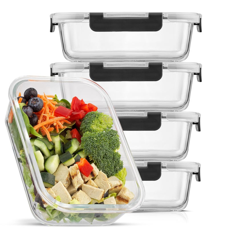 JoyJolt JoyJolt Glass Food Storage Containers with Lids. 5 Pack Glass Meal Prep Containers Reusable 35oz Single Compartment Airtight Container Set. Lunch Containers for Adults and Kitchen Storage Containers  - Image 1