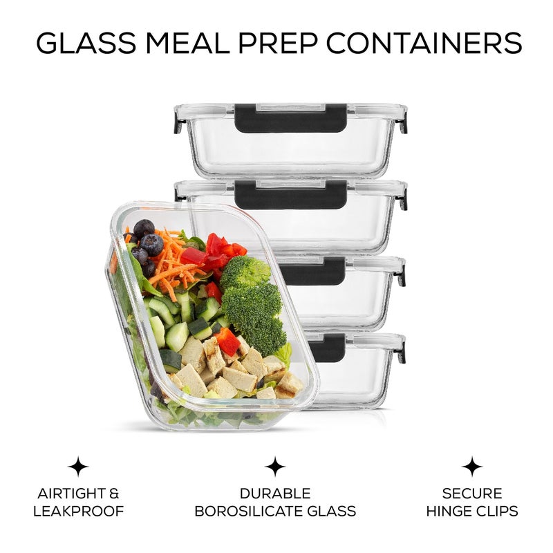 JoyJolt JoyJolt Glass Food Storage Containers with Lids. 5 Pack Glass Meal Prep Containers Reusable 35oz Single Compartment Airtight Container Set. Lunch Containers for Adults and Kitchen Storage Containers  - Image 2