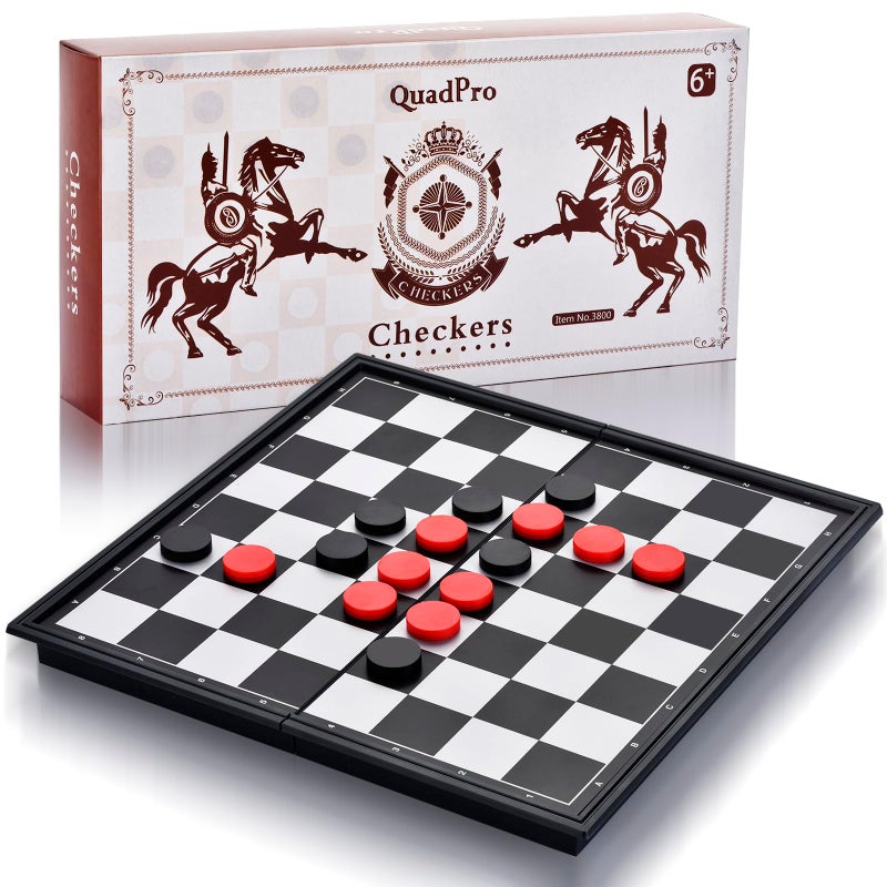 QuadPro Magnetic Travel Checkers Board Game Set with Folding Board Family Educational Toys for Kids and Adults - Image 3