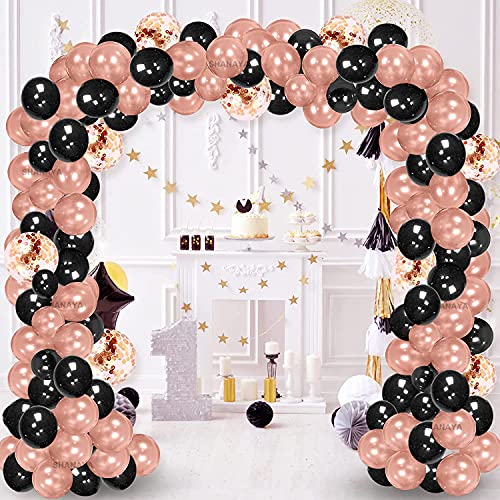 SHANAYA Black Rose Gold Balloons Garland Arch Kit, 112Pcs Rose Gold Black Confetti Latex Balloon Party Decorations for Birthday Bridal Wedding Shower Graduation Retirement Decor - Image 2