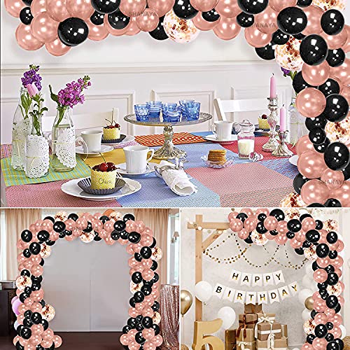 SHANAYA Black Rose Gold Balloons Garland Arch Kit, 112Pcs Rose Gold Black Confetti Latex Balloon Party Decorations for Birthday Bridal Wedding Shower Graduation Retirement Decor - Image 3