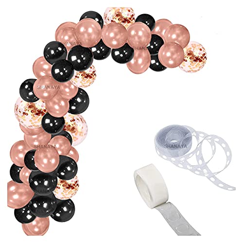 SHANAYA Black Rose Gold Balloons Garland Arch Kit, 112Pcs Rose Gold Black Confetti Latex Balloon Party Decorations for Birthday Bridal Wedding Shower Graduation Retirement Decor - Image 1