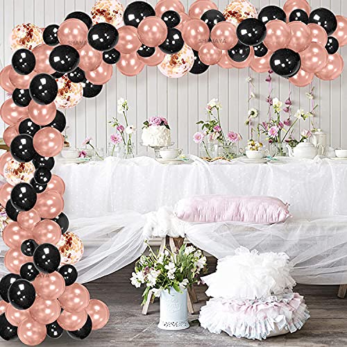 SHANAYA Black Rose Gold Balloons Garland Arch Kit, 112Pcs Rose Gold Black Confetti Latex Balloon Party Decorations for Birthday Bridal Wedding Shower Graduation Retirement Decor - Image 4