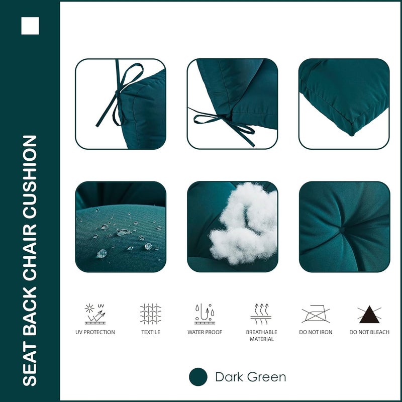 MILLIARD Outdoor Indoor Tufted SeatBack Chair Cushion 18 x 18 Set of 2 AllWeather Patio Cushions with Ties Dark Green Solid Color - Image 4