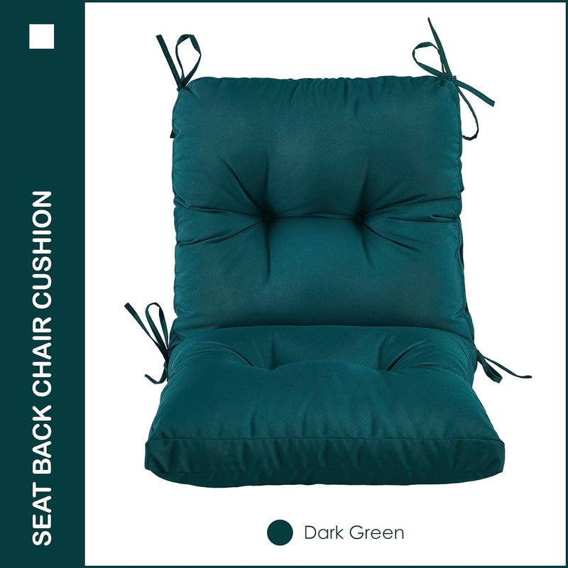 MILLIARD Outdoor Indoor Tufted SeatBack Chair Cushion 18 x 18 Set of 2 AllWeather Patio Cushions with Ties Dark Green Solid Color - Image 3