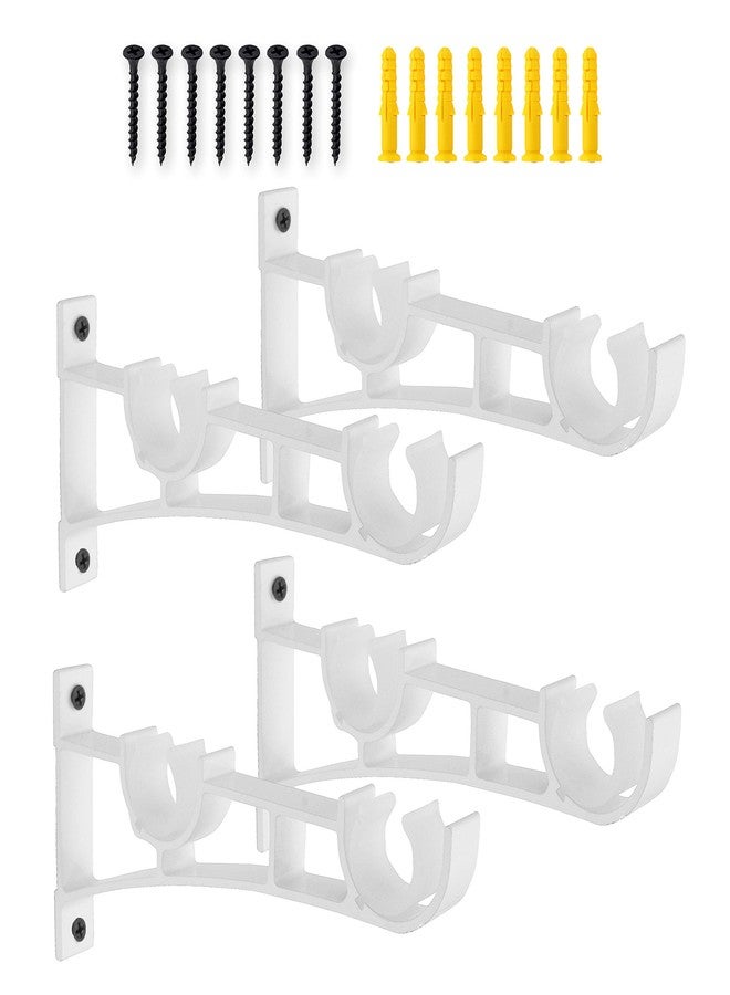 AddGrace Double Curtain Rod Brackets Set of 4 for Drapery Rod Window Hardware Rod Holders (White) - Image 1