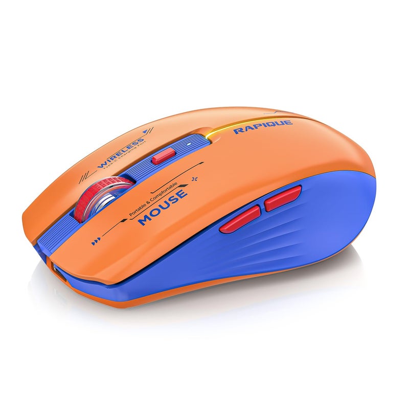 RAPIQUE Bluetooth Wireless Mouse - (BT1/BT2+USB Receiver) Dual Mode, Rechargeable, Quiet Click, Multi-Device Compatibility for Laptop, Computer, MacBook, Tablet (Blue and Orange) - Image 1