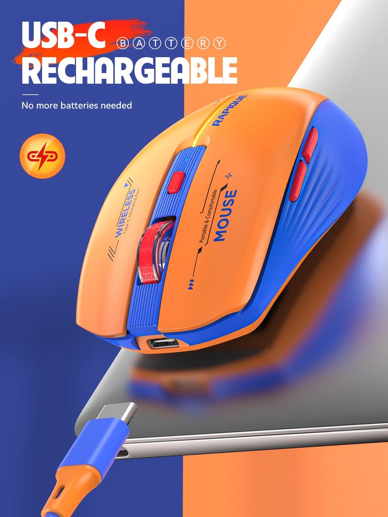 RAPIQUE Bluetooth Wireless Mouse - (BT1/BT2+USB Receiver) Dual Mode, Rechargeable, Quiet Click, Multi-Device Compatibility for Laptop, Computer, MacBook, Tablet (Blue and Orange) - Image 4