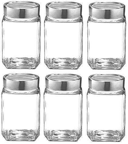 CROCO JAR Croco Silver Steel Transparent Clear L Lid Square Cube Glass Jars and Container For Kitchen Spice Dried Herbs Jars Set Pack Of 4300 Ml Each - Image 4