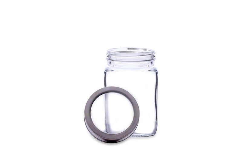 CROCO JAR Croco Silver Steel Transparent Clear L Lid Square Cube Glass Jars and Container For Kitchen Spice Dried Herbs Jars Set Pack Of 4300 Ml Each - Image 5