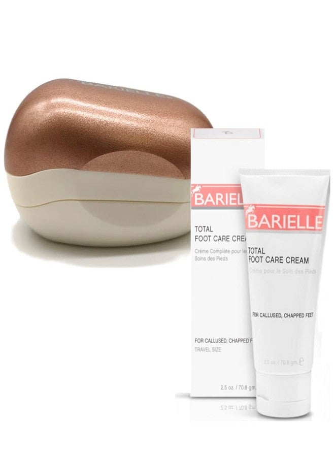 BARIELLE Portable Oval Gold & White Clamshell Foot File/Foot Rasp with 2.5oz Total Care Foot Cream 2-PC Foot Care Set - Image 2
