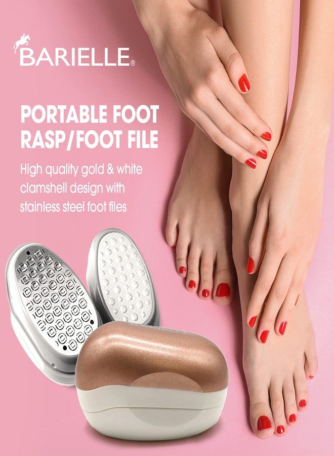 BARIELLE Portable Oval Gold & White Clamshell Foot File/Foot Rasp with 2.5oz Total Care Foot Cream 2-PC Foot Care Set - Image 4
