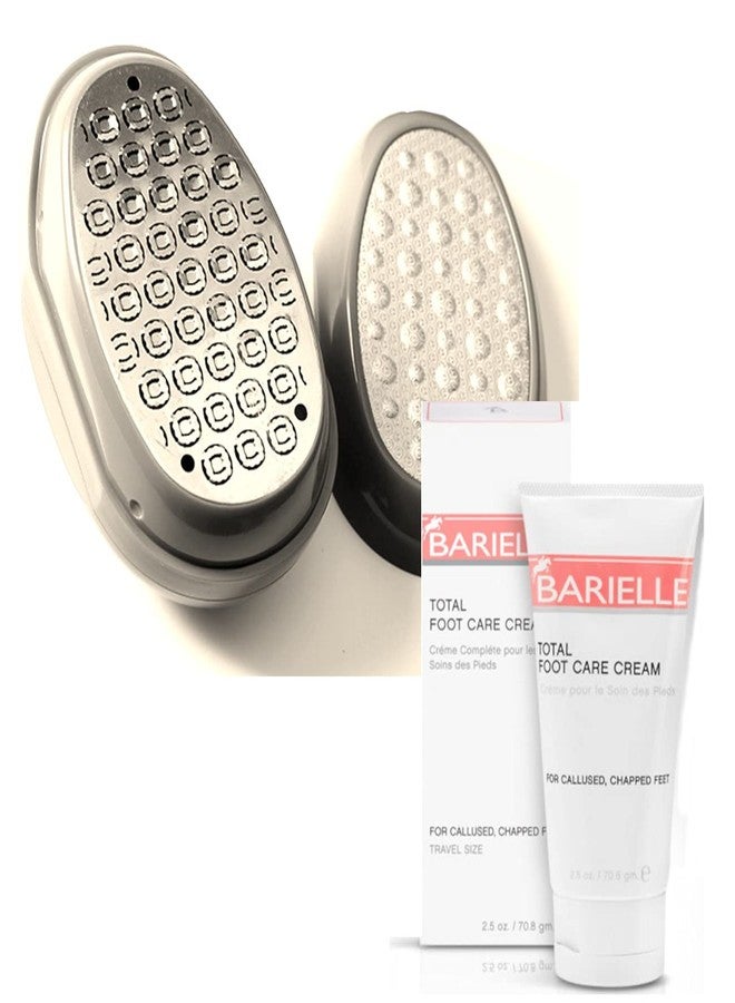 BARIELLE Portable Oval Gold & White Clamshell Foot File/Foot Rasp with 2.5oz Total Care Foot Cream 2-PC Foot Care Set - Image 3