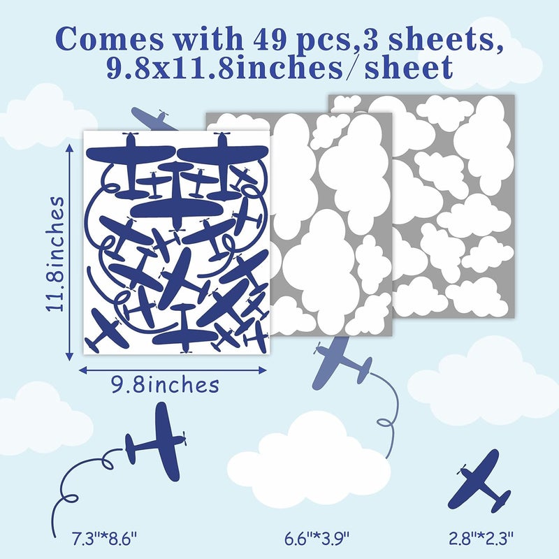 Barri Design Airplane Wall Stickers Aircraft Plane Wall Decals Peel and Stick White Cloud Wall Decals Removable Vinyl Clouds Wall Stickers Vehicle Decal for Boys Room Nursery Kids Bedroom Decor - Image 2