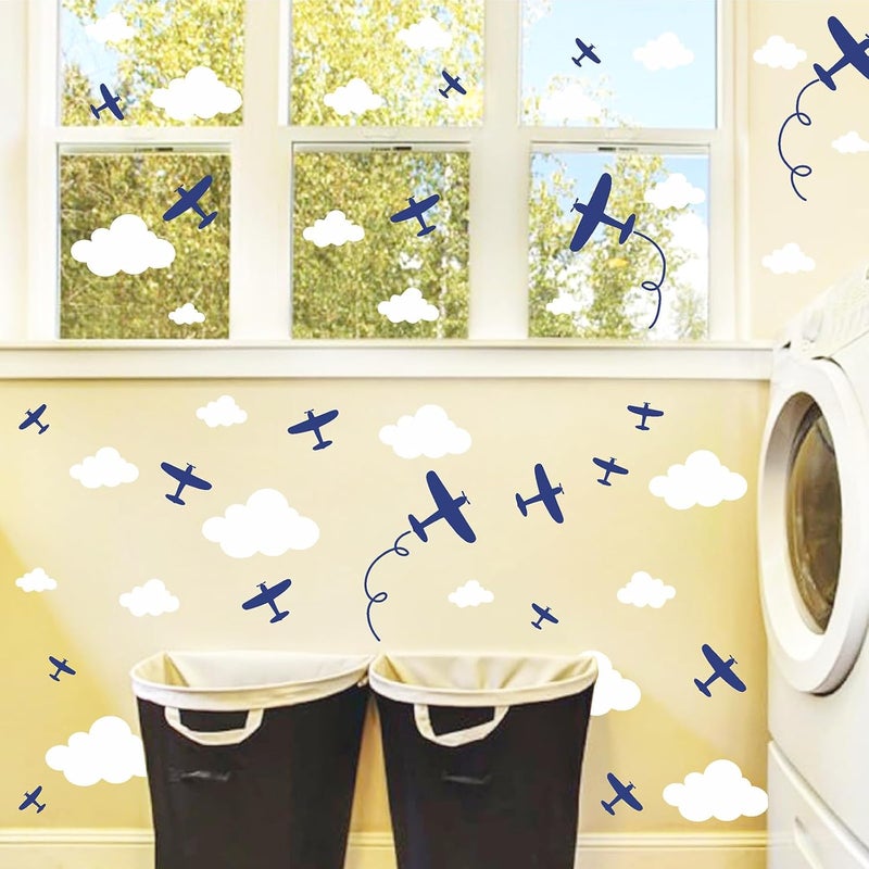 Barri Design Airplane Wall Stickers Aircraft Plane Wall Decals Peel and Stick White Cloud Wall Decals Removable Vinyl Clouds Wall Stickers Vehicle Decal for Boys Room Nursery Kids Bedroom Decor - Image 5